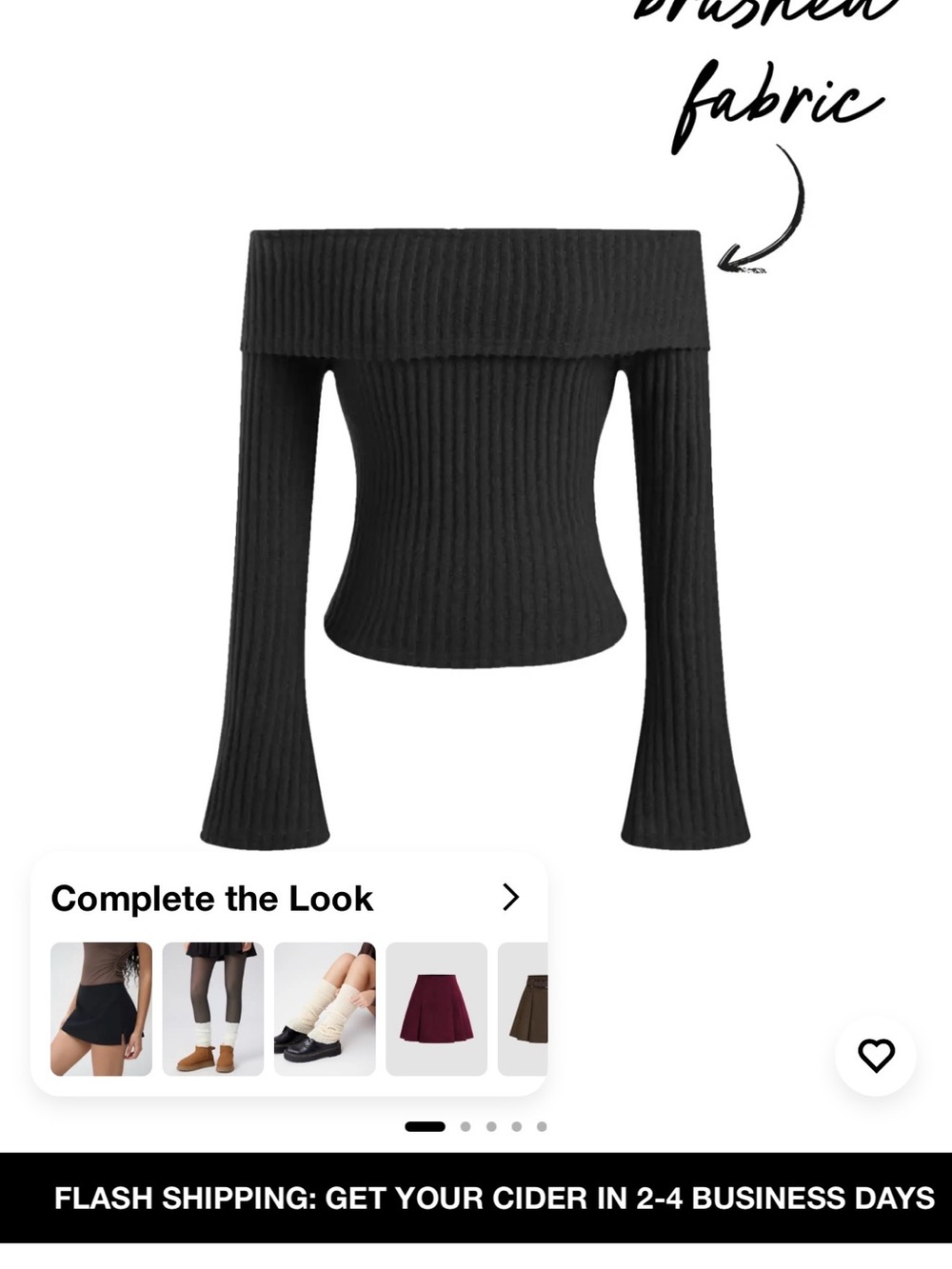 Cider Black Off-the-Shoulder Ribbed Sweater